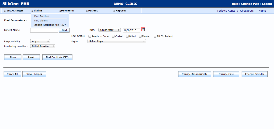 screenshot of SilkOne Cloud Chiropractic EHR